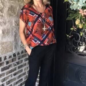 Cabi Zadie #3773 Lattice Plaid Floral Cami-Lined Loose Fit Tunic Set Small